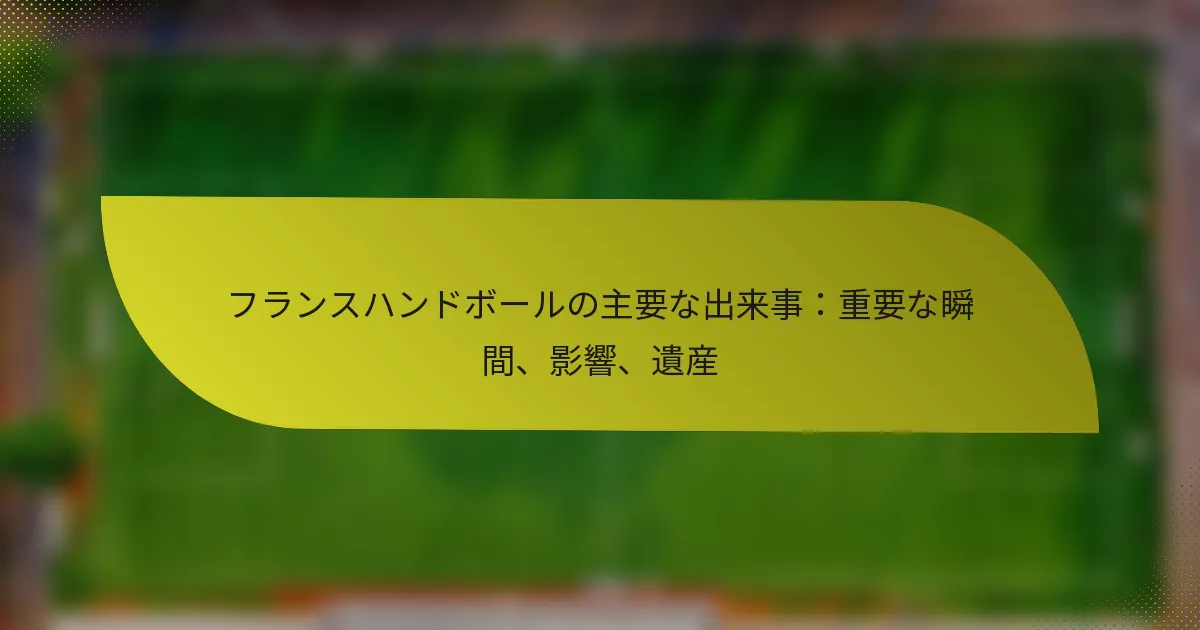 フランスハンドボールの主要な出来事：重要な瞬間、影響、遺産